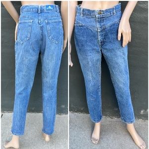 - Vintage! Chic 80s High Waist Tapered Striped Jeans! EUC!
